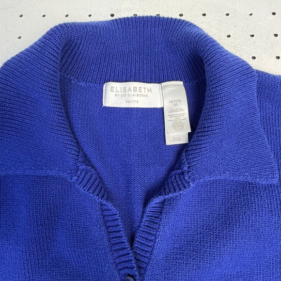 Liz Claiborne Blue Cotton Cardigan Petite  Workwear  Essential Office Siren - Picture 2 of 8
